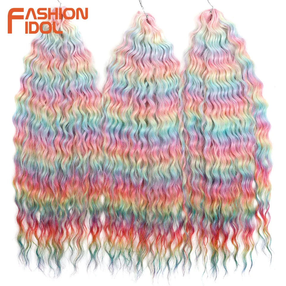 FASHION IDOL Ariel Twist Crochet Hair Synthetic 22 Inch 300g 3 Bundles Water Wave Hair Extensions Ombre Blonde Braid Curly Hair