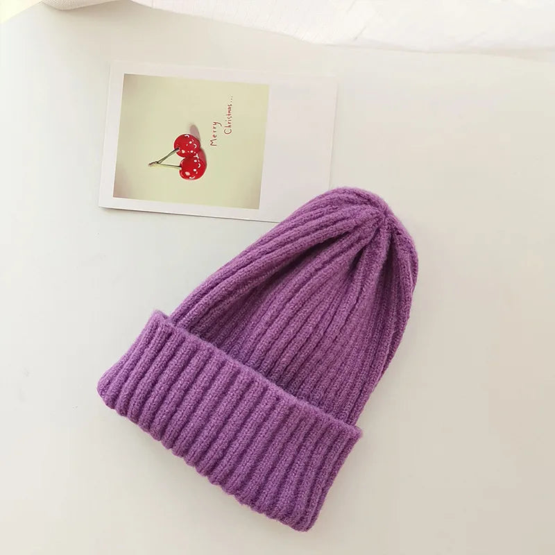 Winter Hats For Girls Boys Beanie Children Solid Color Knitted Ear Protection Keep Warm Baggy Cap Trendy Bonnet Winter Cap