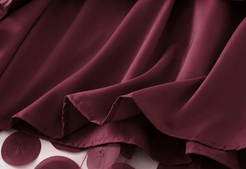 Autumn Winter 3D Circular Applique Mesh Long Skirts 2024 Korean Fashion Hepburn Style High Waist A-LINE Skirt