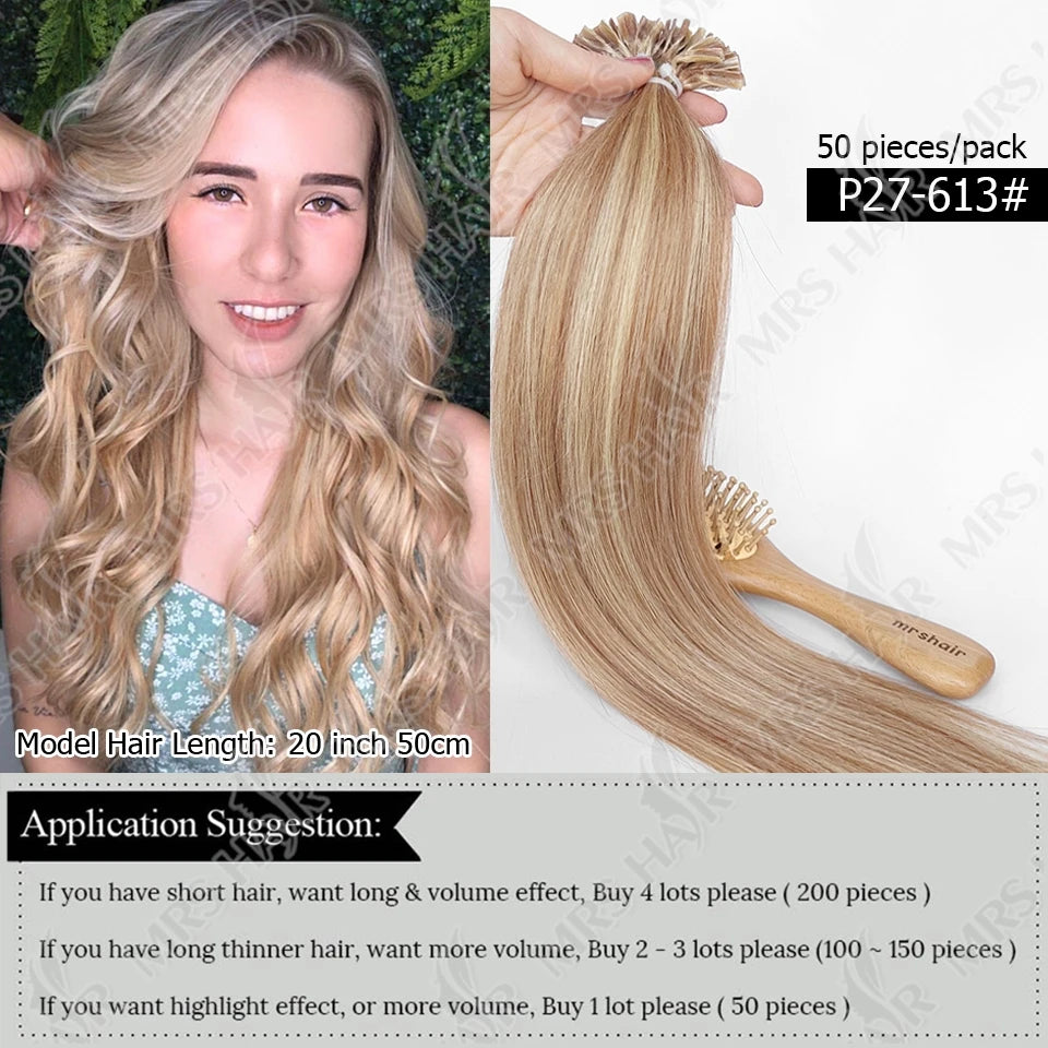 U Tip Fusion Hair Extensions Blonde Natural Real Human Hair Extensions 1.5cm Keratin Hair Capsules 50pcs 30g 40g 50g 12-24inch