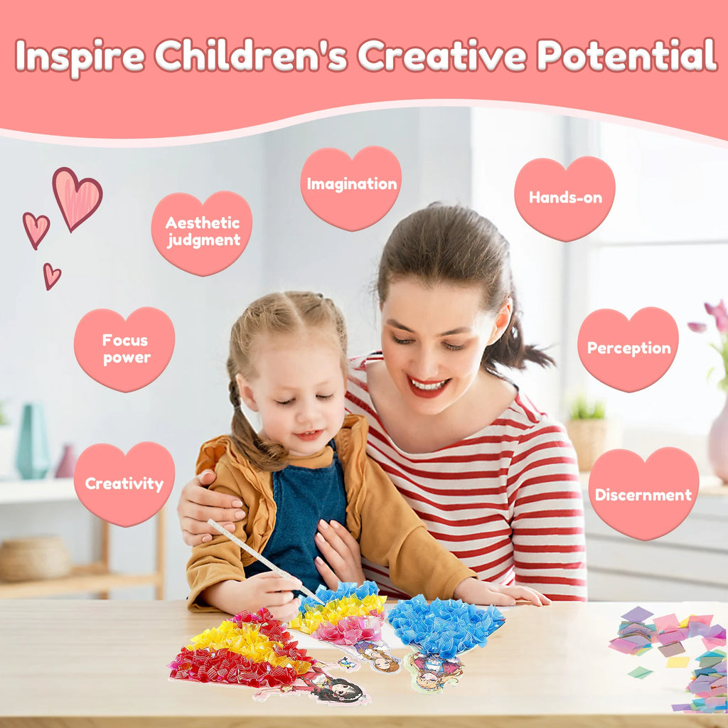 1 Set Sticker Cards Fabric Art Craze Poke Caft Toy Creative Puzzle Puncture Painting Poking Princess Dressing Game Girls Kids