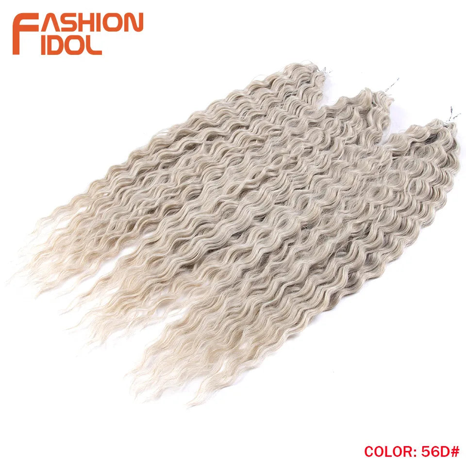 FASHION IDOL Ariel Twist Crochet Hair Synthetic 22 Inch 300g 3 Bundles Water Wave Hair Extensions Ombre Blonde Braid Curly Hair
