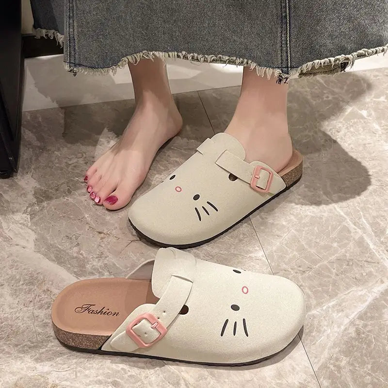 fashion Sanrio Hello Kitty Cat kawaii Anime Slippers Summer Female Thick Sole Flat Shoes Sweet Cartoon Outdoor Anti Slip Slipper