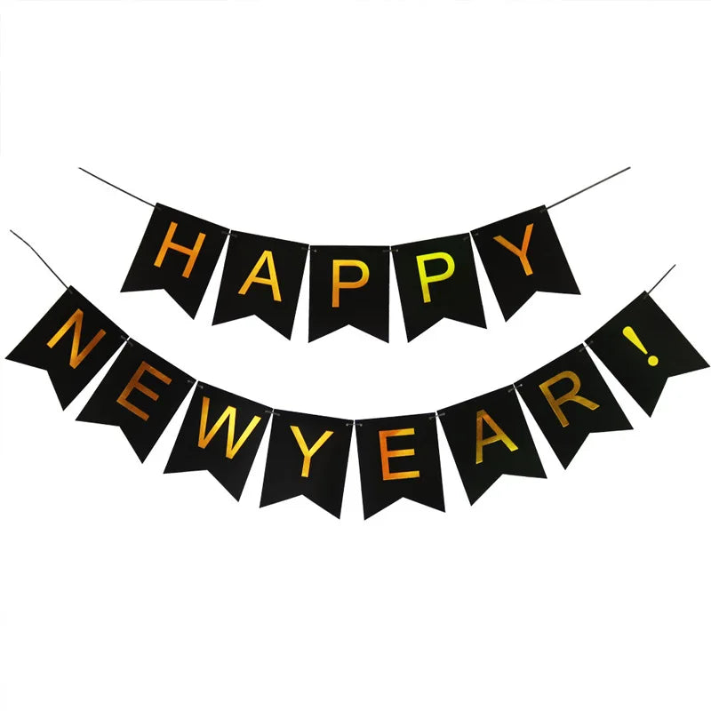 Happy New Year Banners Gold Silver New Year Party Pennant Flags Celebration Activity Decorations Colorful Bunting for 2026