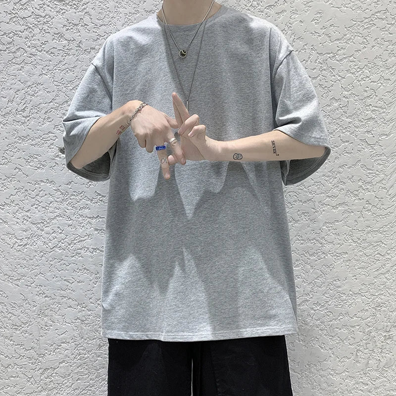 Oversized Summer Short Sleeve Men's T Shirt New Fashion Solid Loose O-Neck T Shirts Mens Cotton Hip Hop Streetwear Top Tees 5XL