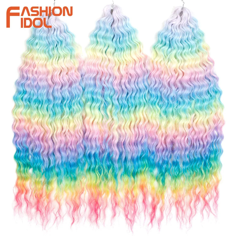 FASHION IDOL Ariel Twist Crochet Hair Synthetic 22 Inch 300g 3 Bundles Water Wave Hair Extensions Ombre Blonde Braid Curly Hair