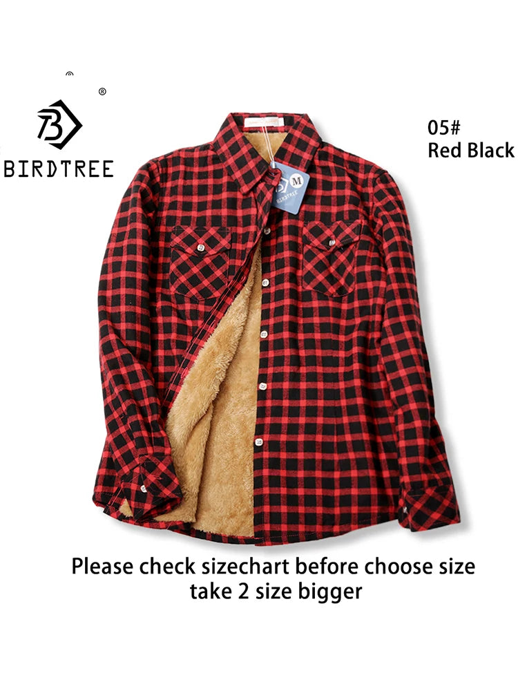 Velvet Thick Warm Women's Plaid Shirt Female Long Sleeve Tops M-5XL Winter Fleece Casual Check Blouse Autumn Clothes T77710A