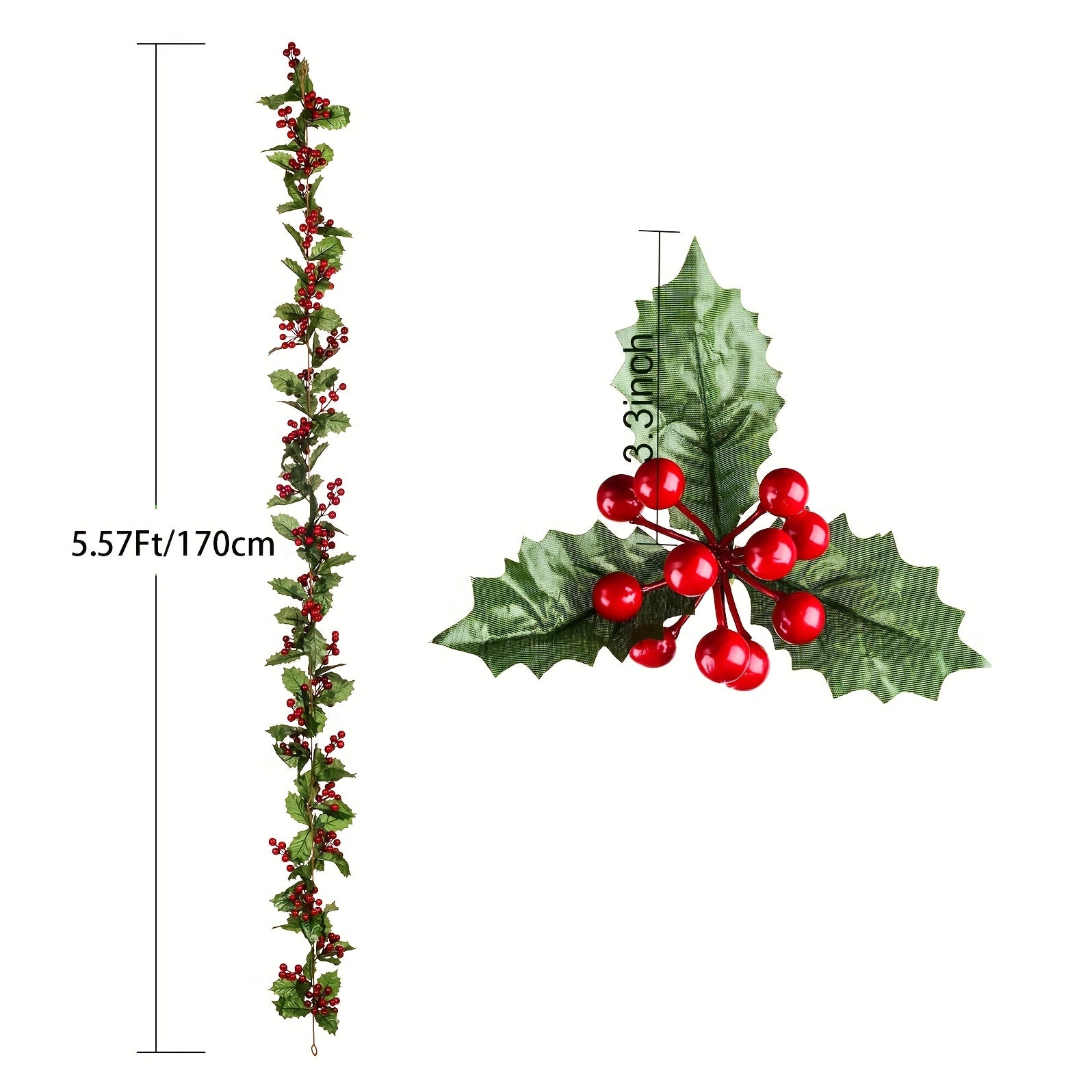 1pc Vibrant Red Berry Garland - Flexible Artificial Berry Decoration for Indoor Outdoor Home Fireplace, Winter Christmas Holiday New Year Decor, Door, Home, Garden, Outside, Office, Cafe Decor with Realistic Look and Easy Set