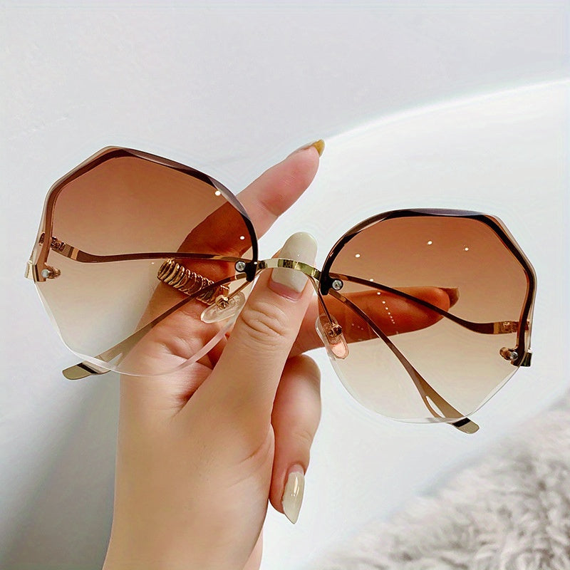 Irregular Round Women Designer Gradient Fashion  Female Rimless Metal Curved Temples fashion glasses