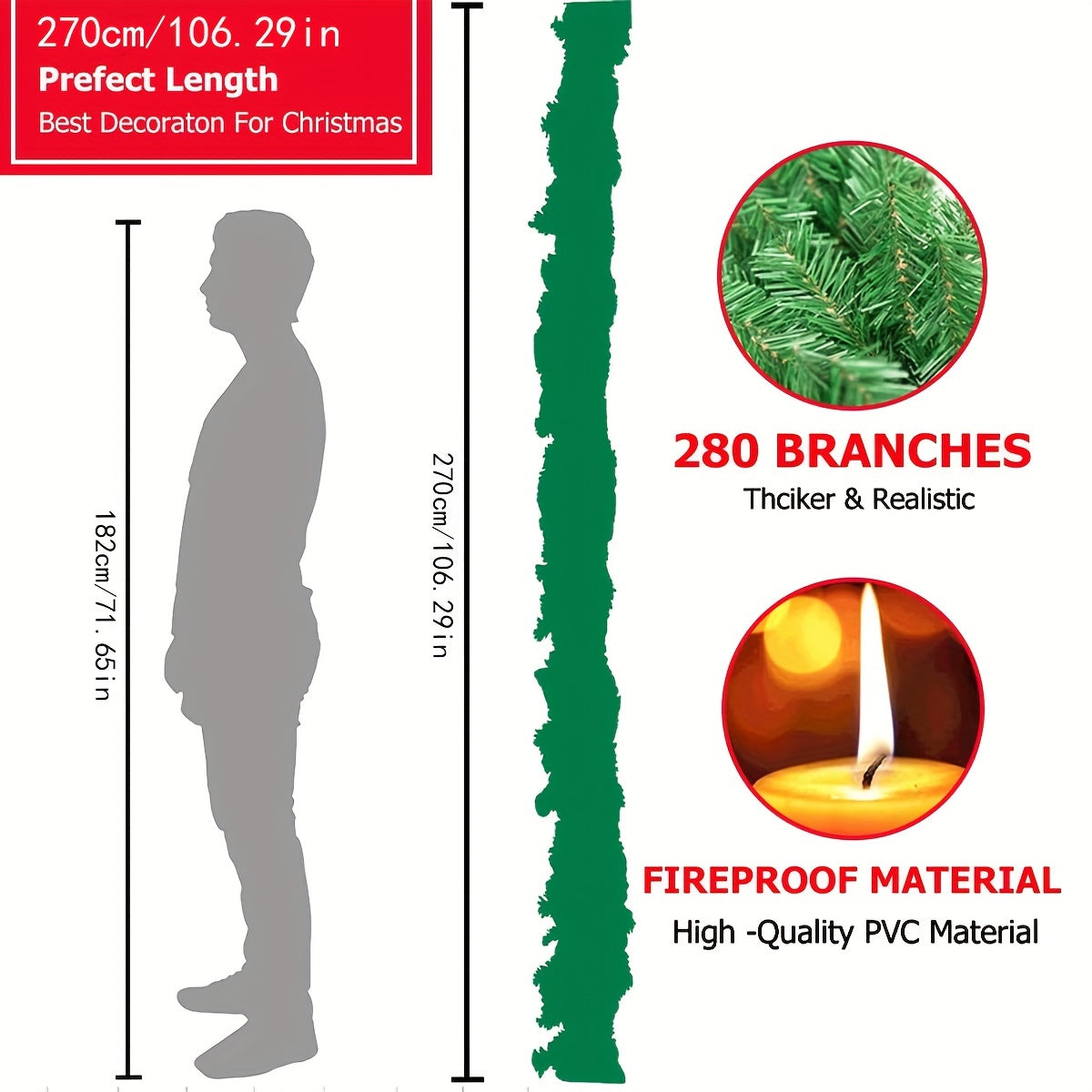 2pcs, 17ft Christmas Rattan Garland Decoration, Non-illuminated Artificial Garland For Outdoor Or Indoor Use, Premium Quality Soft Green Holiday Decoration For Home Garden, Wedding Party Decoration