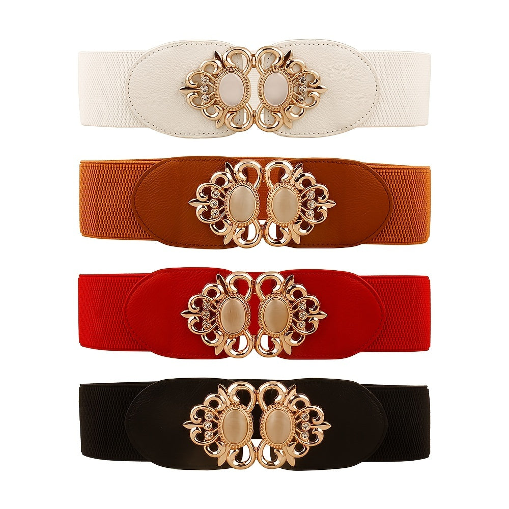 Elastic Wide Waist Cover Belt Rhinestone Waist Belt Hook Buckle Wrap Cinch Corset Wide Belt For Women For Dress