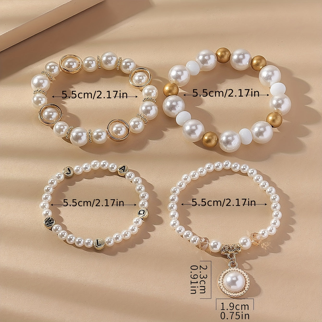 Vintage Beads & Faux Pearl Bracelets 4pcs/Set Accessories For Women