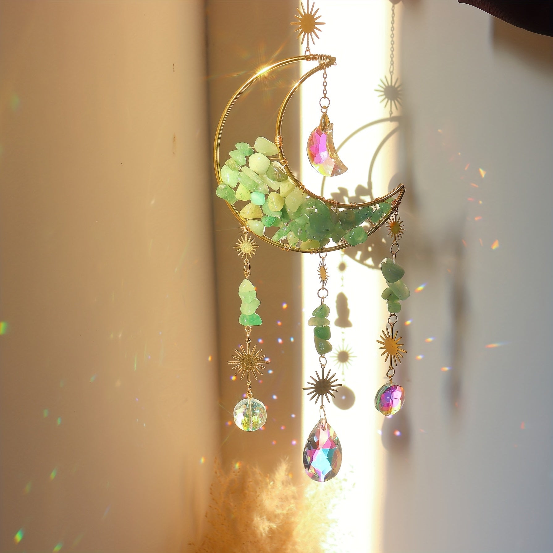 1pc Exquisite Amethyst Moon Crystal Prism Suncatcher - Half Moon Shaped Window Hanging Pendant Glass Prism Decor with Rainbow Effect - Wind Chime, Sun Catcher for Home, Garden, Porch, and Outdoor Decor