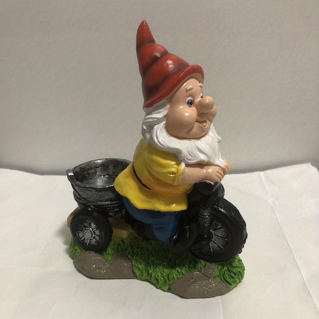 1pc Rustic Resin Gnome Statue on Bicycle, Easter Garden Decor, Outdoor Lawn Sculpture, No Power Needed, Dwarf Figurine for Home & Garden Decoration