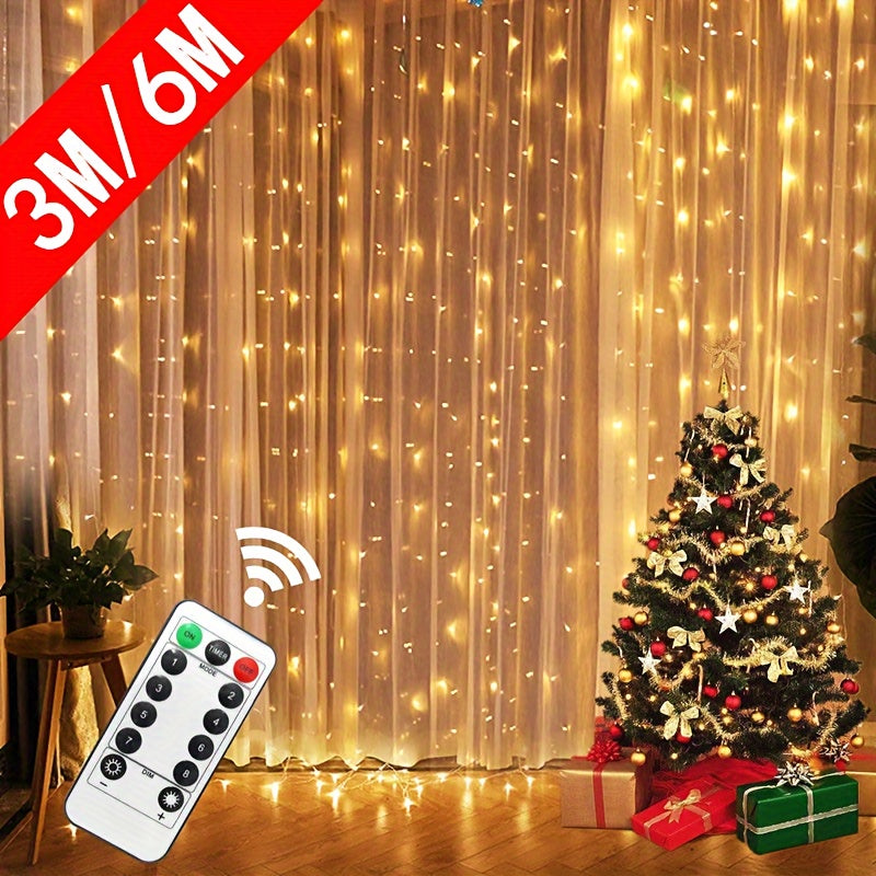 Curtain String Lights, 8 Modes Fairy Copper Light With Remote, USB Powered For New Year Christmas Bedroom Party, Wedding Home Garden Wall Decorations