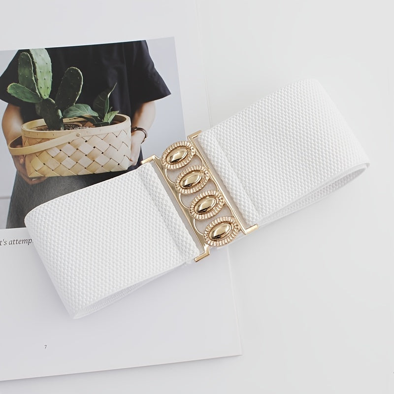 Golden Buckle Elastic Waist Belt For Women Wide Elastic Belt For Dress Coat For Women