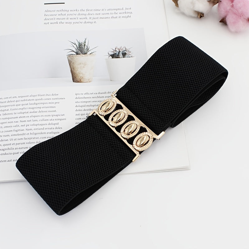 Golden Buckle Elastic Waist Belt For Women Wide Elastic Belt For Dress Coat For Women