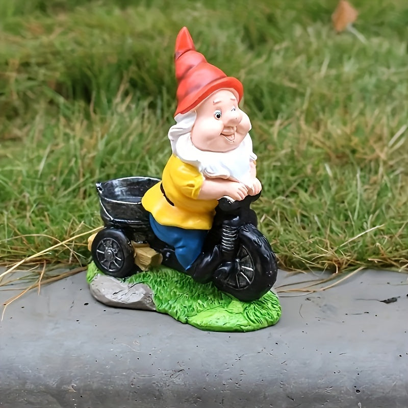 1pc Rustic Resin Gnome Statue on Bicycle, Easter Garden Decor, Outdoor Lawn Sculpture, No Power Needed, Dwarf Figurine for Home & Garden Decoration